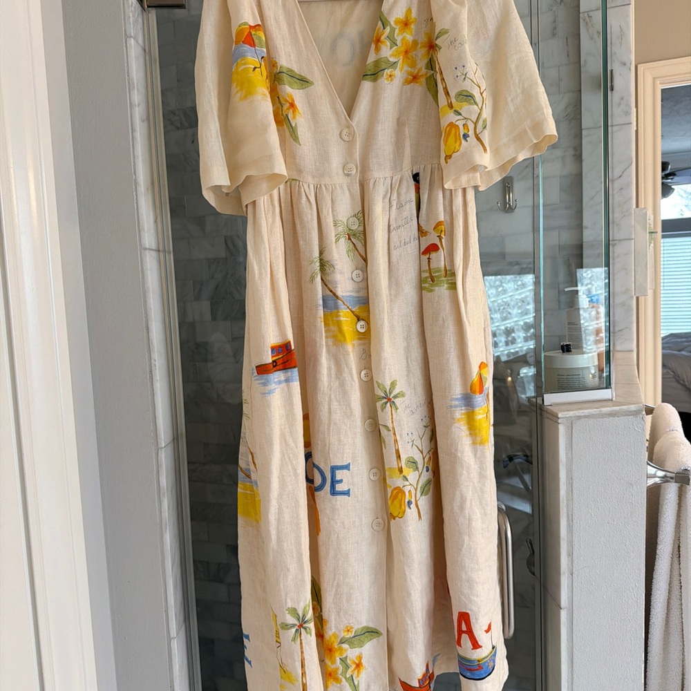 RHODE Cream Floral Button-Down Maxi Dress